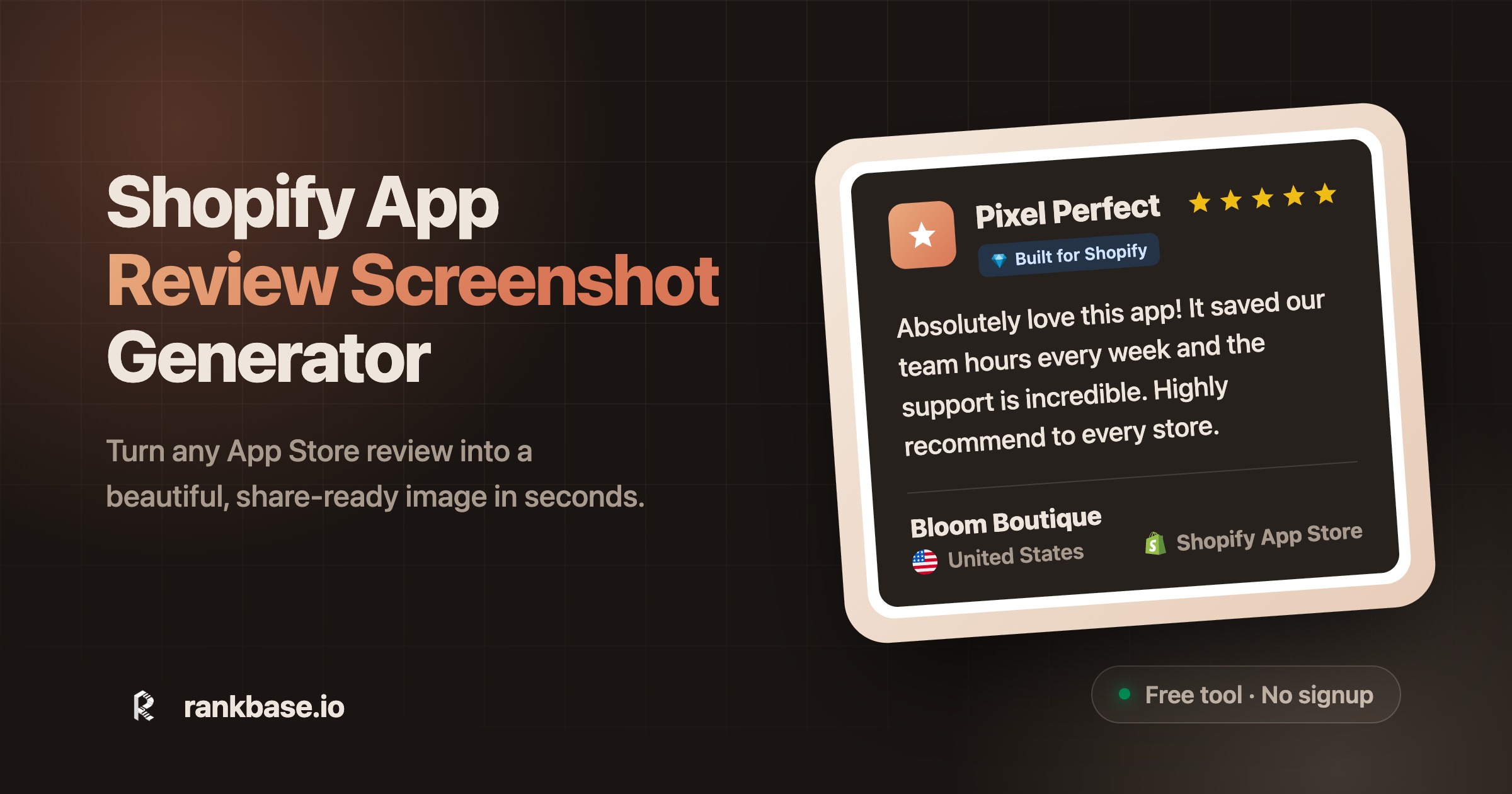 Shopify App Review Screenshot Generator | Rankbase